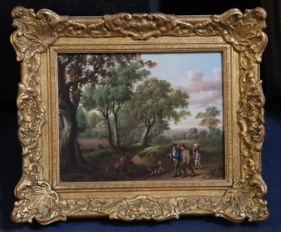 Attributed to Charles Towne (1781-1854) Figures and a dog walking on a country track 7.5in. x 9.75in.